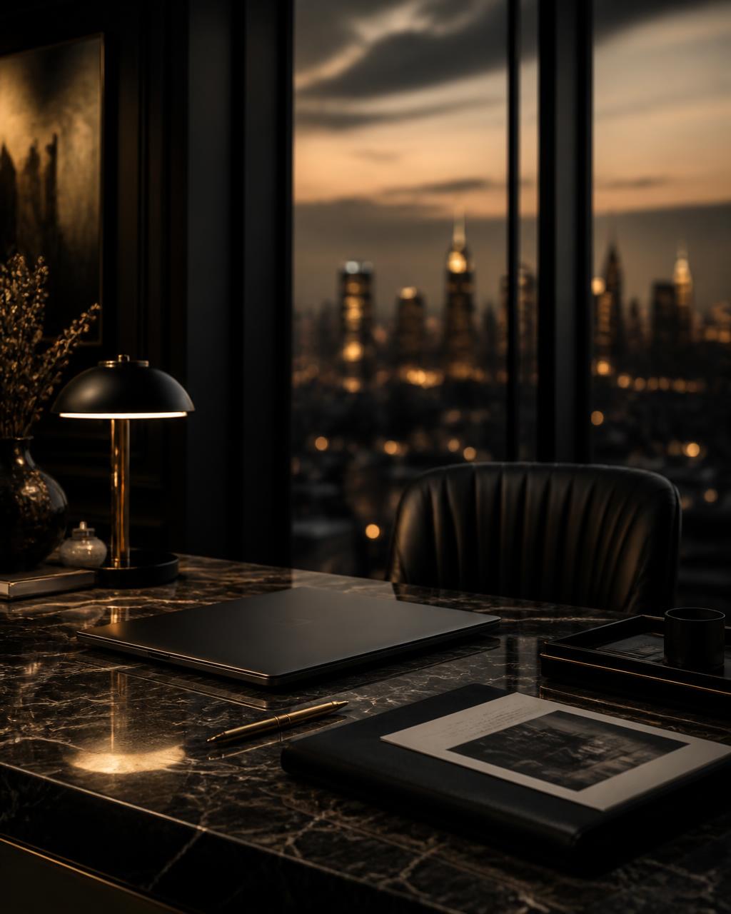 Strategic consulting workspace at dusk
